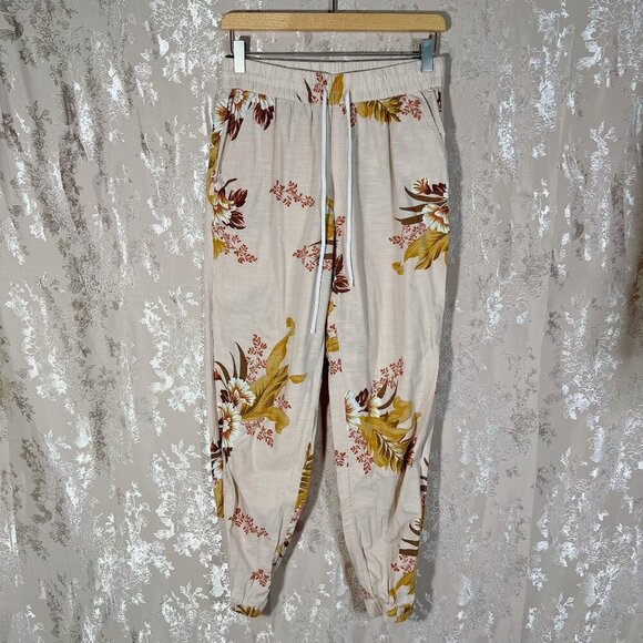 Urban Outfitters UO Drawstring Joggers Tan Floral Print Women's Size S - Picture 2 of 8